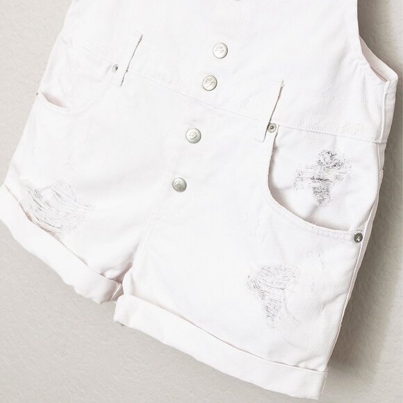 Lovers and Friends Shane Overall Shortall M Kinston White Denim Distressed $178 - Picture 10 of 16